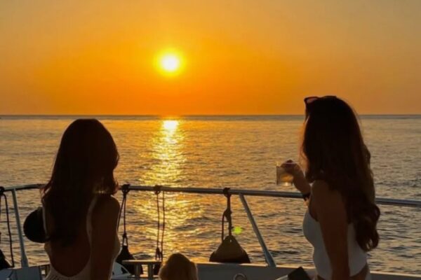 Ladys in the private bachelors yacht charter having a good time watching the sunset of San Diego bay