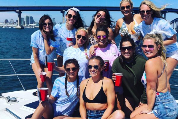 A picture of a bachelorette pose in the in the yacht of Bay Experience's Boat yacht charter